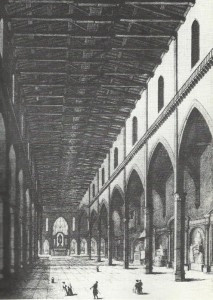 Interno Basilica di Santa Croce, incisione Luigi De Vegni, 1845